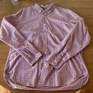 Men’s j.Crew, dress shirt, green navy red, size large, 100% cotton